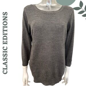 🛍️ Classic Editions Charcoal Knit Pullover Sweater Large – Ribbed Yoke